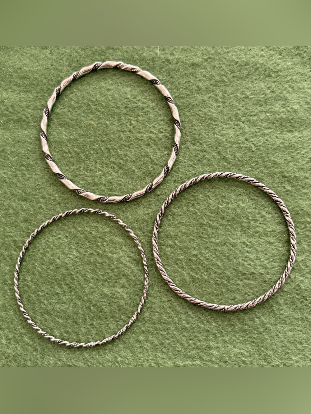Set of 3 Sterling Silver Twist Design Bangle Bracelets - Picture 2 of 5